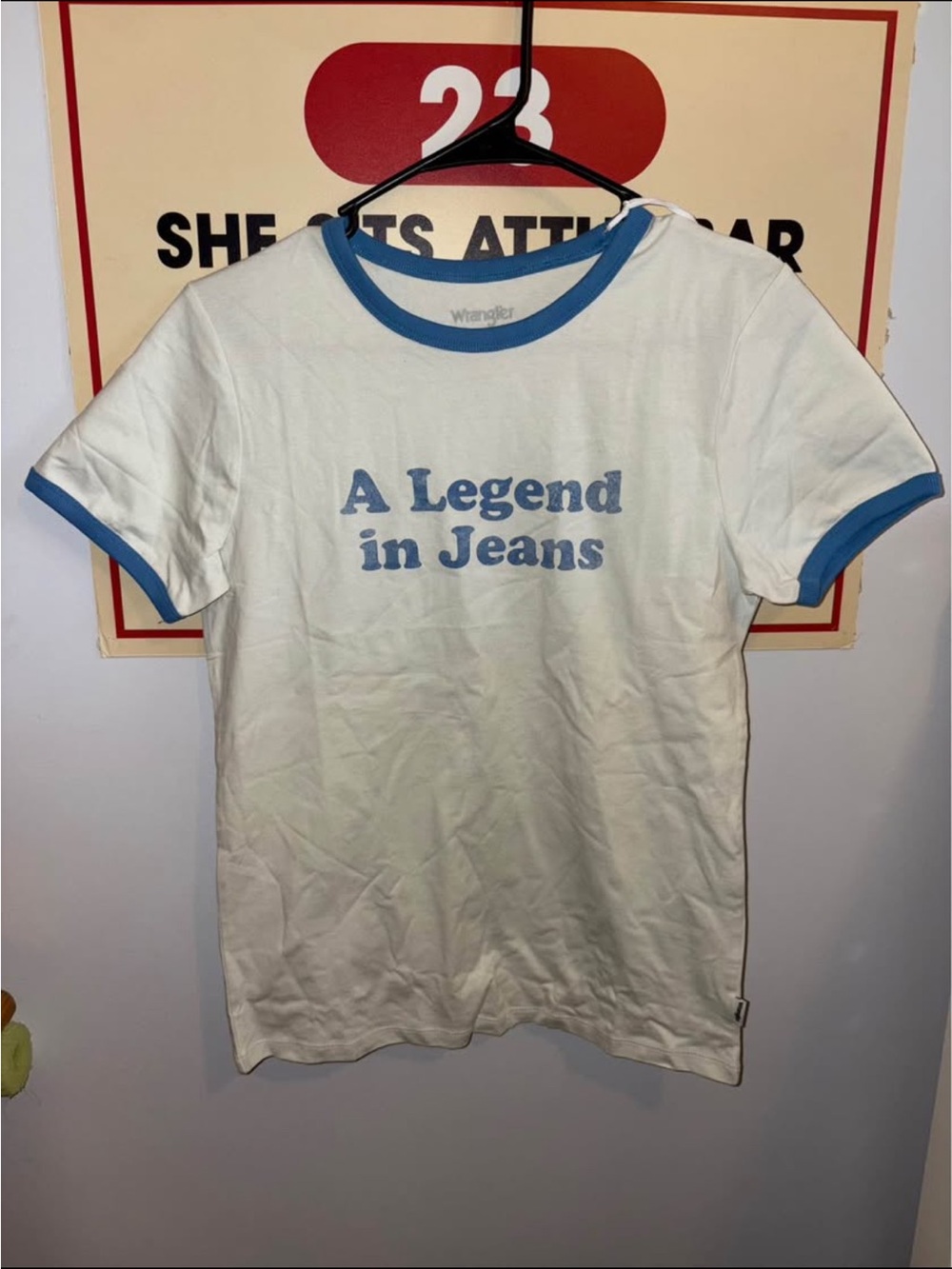 Wrangler 'A Legend in Jeans' White Tee with Blue Trim